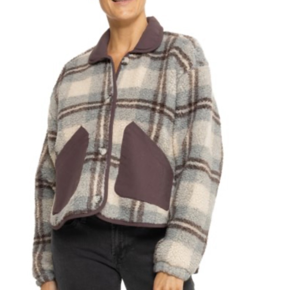 Toad&Co Sespe Wool Cream and Brown Plaid Sherpa Jacket, medium